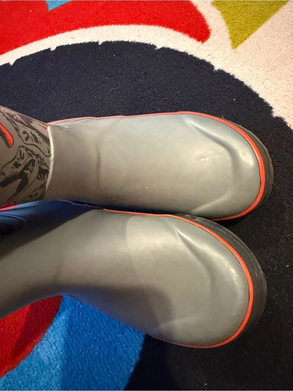 Bogs Kids Gray Rain Boots with Red Dino Accents